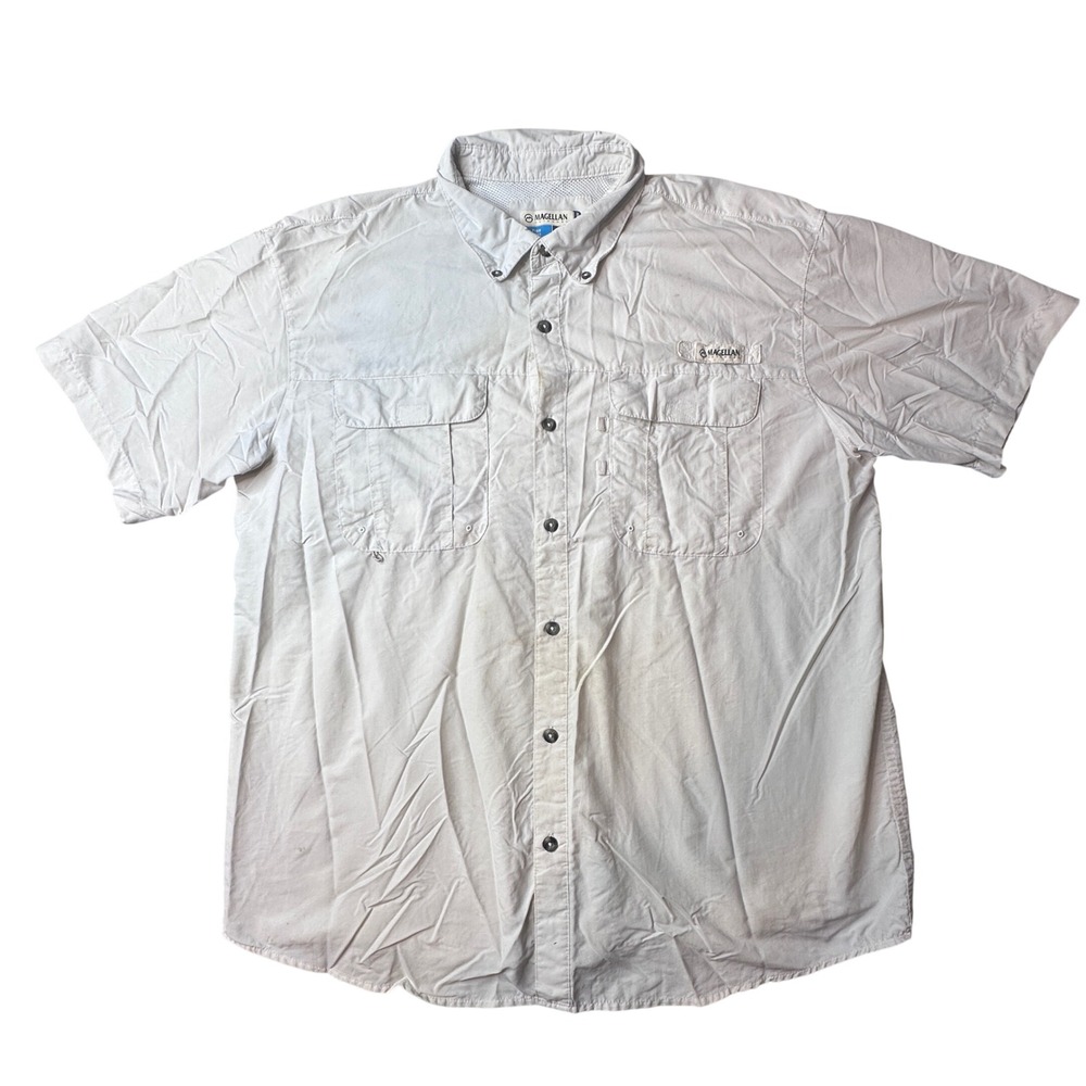 Magellan Fishing Shirt Mens XL Tan Laguna Madre Relaxed Fit Moisture Wicking S/S